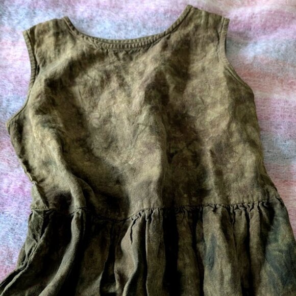 S/M Earthy Olive Green Katie Diamond Wolff Linen Sleevless Dress with Pockets - Picture 5 of 5